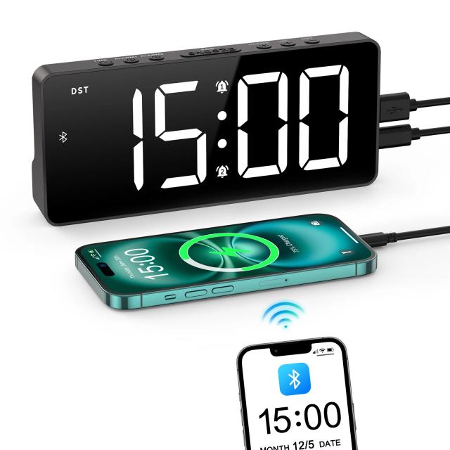 Oria Despertador Digital LED 7'' Bluetooth Sincronização Automática de Tempo