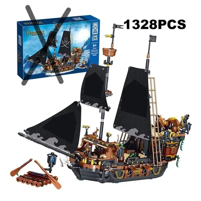 Black Pirates Ship Building Blocks 1424pcs