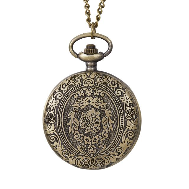Relógio de Bolso Colar Quartzo Esculpido Flip Cover Masculino Feminino
