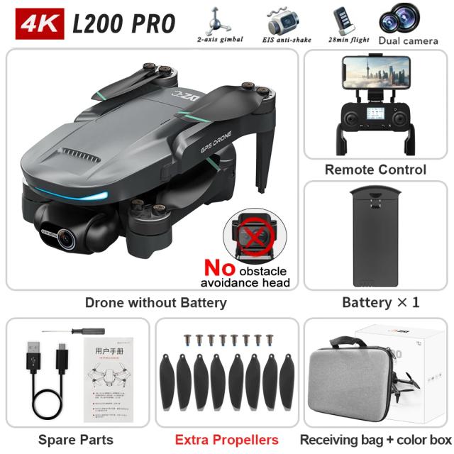 Drone L200 Pro MAX GPS Câmera 4K Profissional Gimbal 2 Eixos 5000m