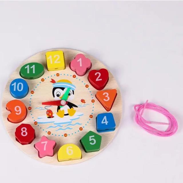 Quebra-cabeça de Blocos Numéricos de Madeira Montessori Relógio Educativo Infantil 3+