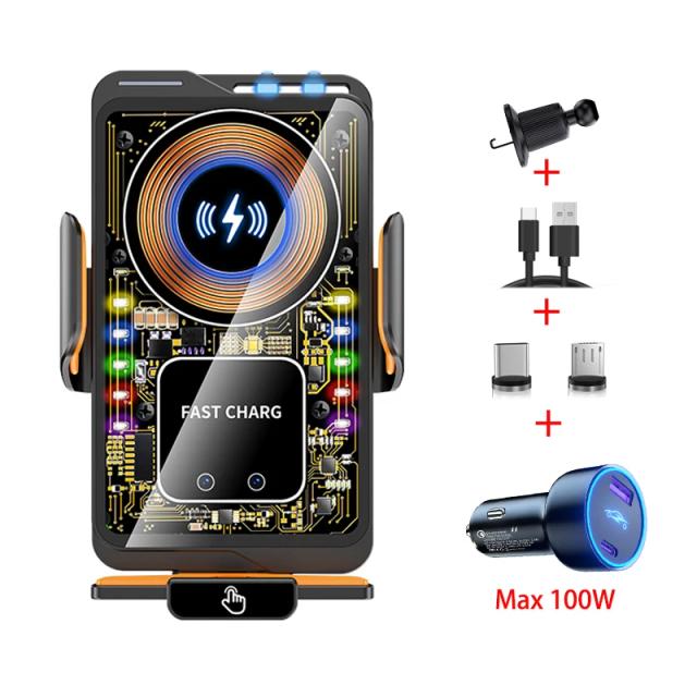 Suporte Magnético de Carro 66W 15W Carregamento Rápido Sem Fio Infravermelho Toque iPhone Samsung Xiaomi