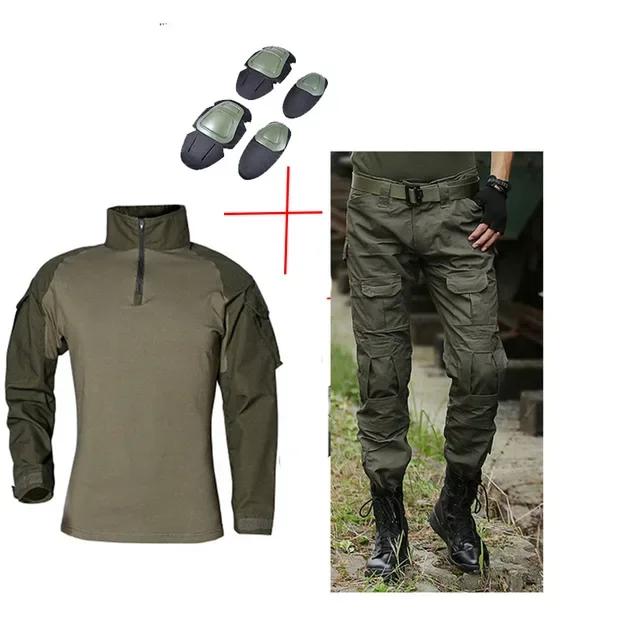 Uniforme Tático Camuflado para Caça e Airsoft: Conjunto Completo com Camisa, Calças, Joelheiras e Cotovelos para Aventura ao Ar Livre