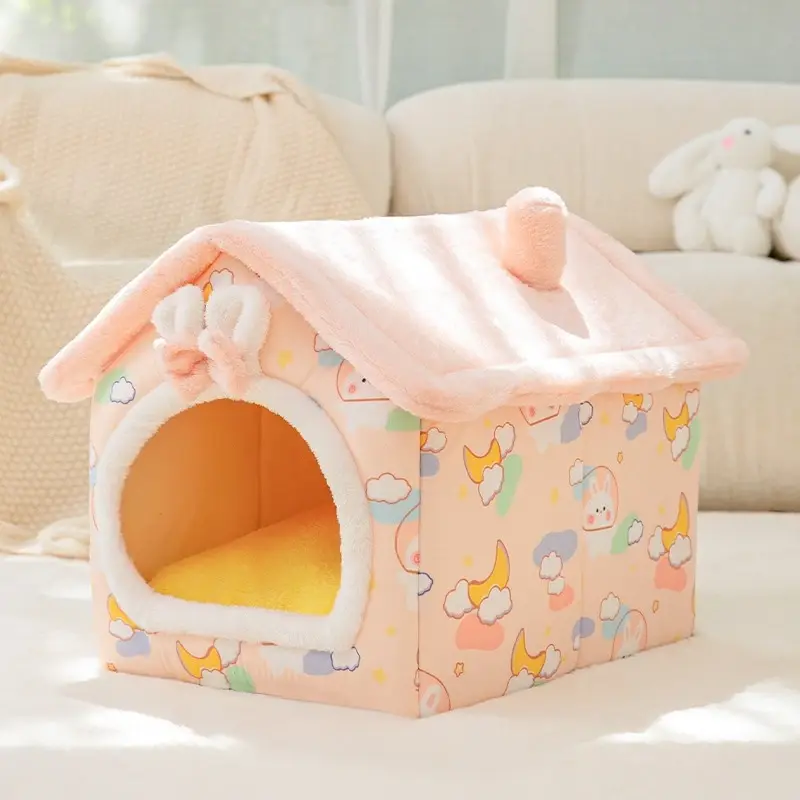 Gato bedsleep casa quente caverna dogkennel & almofada removível macio interior fechado tenda cabanas sofá para gatos de estimação kittensuppy - Image 1