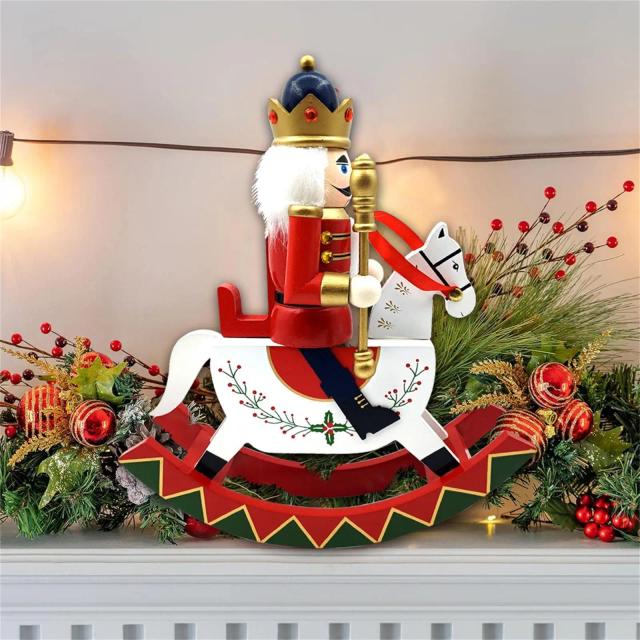 Quebra-nozes Tradicional Ornamento Cavalo de Balanço de Madeira Artesanato 30cm