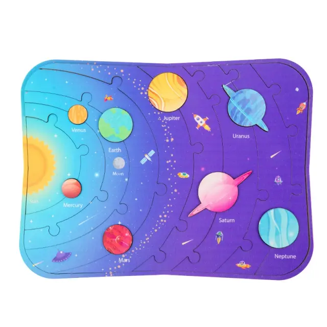 Quebra-Cabeça Montessori Sistema Solar de Madeira - Brinquedo Educativo Cognitivo