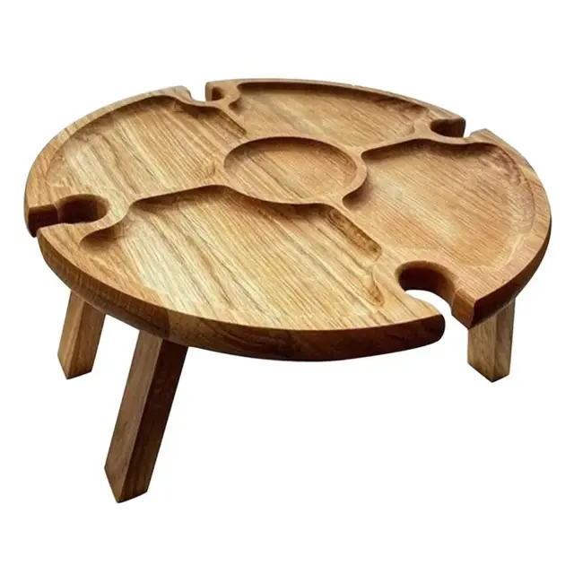 Mesa de Piquenique Dobrável Madeira Premium Portátil com Porta-Vinho