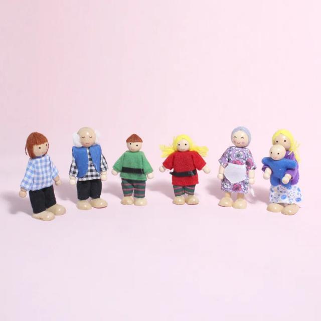 Conjunto de Bonecas de Madeira Família Brinquedos 5 Peças