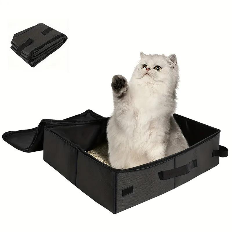 Caixa dobrável portátil do gato, bandeja de lixo para animais de viagem, banheiro durável do gato com alças de transporte - Image 1