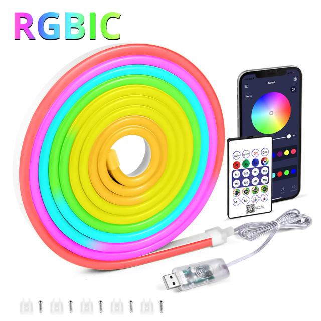 Tira de LED Neon RGBIC Bluetooth 5V para Decoração de Ambientes