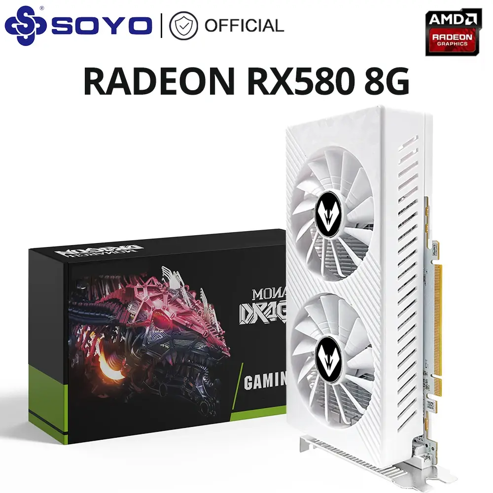Soyo amdedaon rx580 8g placa gráfica memória gddr5 256bit branco placa de vídeo para jogos suporta interface hdmi dp computador combo - Image 1