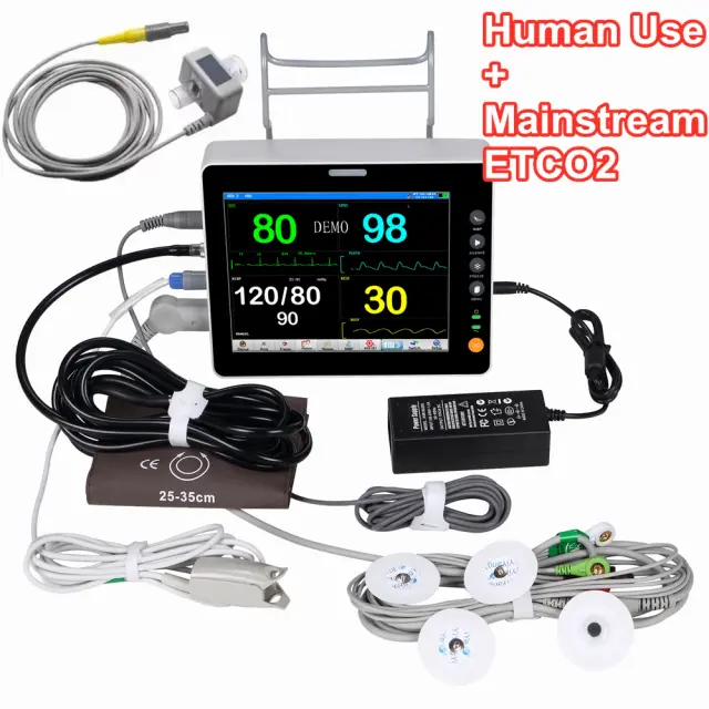 Monitor de Sinais Vitais Portátil 8 Parâmetros ECG NIBP SpO2 Temp ETCO2