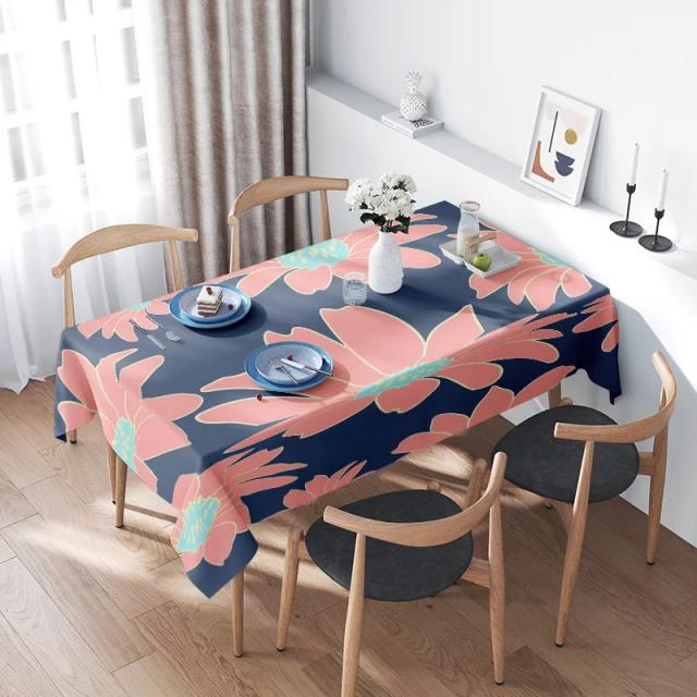 Toalha de Mesa Floral Design Moderno Base Azul Marinho 100x140cm
