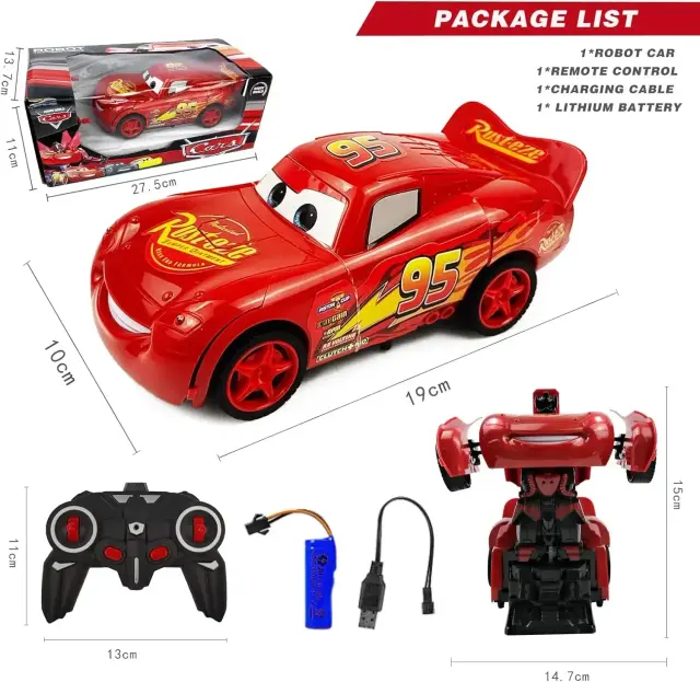 Disney Carro de Controle Remoto Relâmpago McQueen 2 em 1 Robô Deformação 1 Unidade