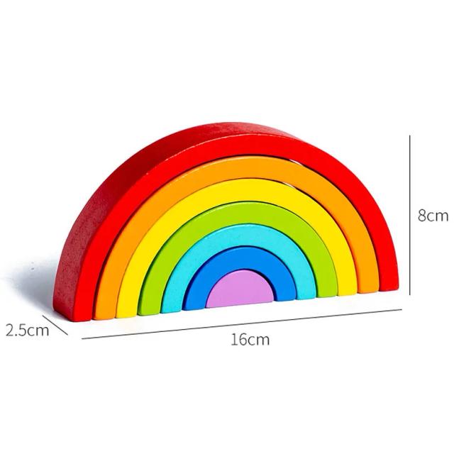 Arco Quente Ponte Arco-Íris Blocos de Construção Madeira 16cm Brinquedo Cognitivo Infantil Montessori
