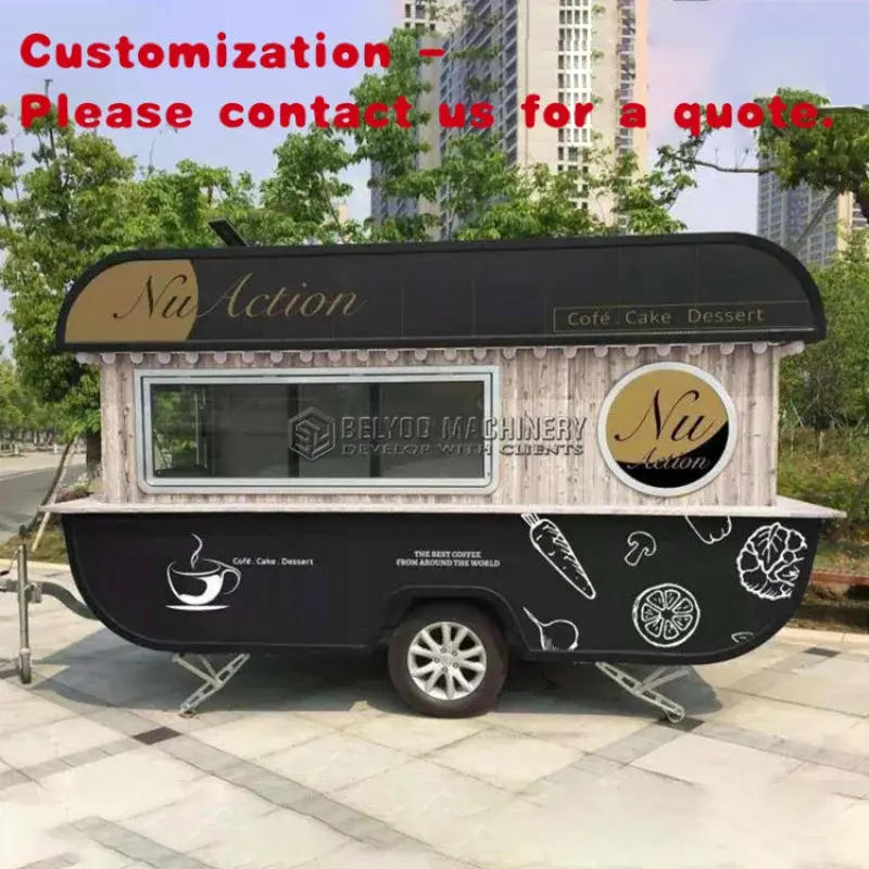 Tamanho personalizado novo estilo caminhão de pizza quiosque de comida rápida carrinho de reboque de cozinha barra móvel cafeteria móvel - Image 1