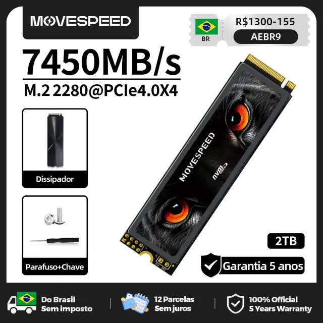 Movespeed SSD 7450 MB/s PCIe 4.0 NVMe M.2 2TB/4TB Unidade de Estado Sólido Interna para PS5 e PC
