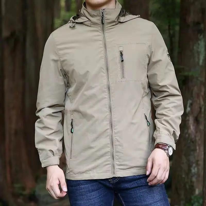 Jaquetas masculinas à prova de vento de caminhada, finas jaquetas casuais com capuz, corta-vento masculino de qualidade, ao ar livre, primavera, outono, novas - Image 1