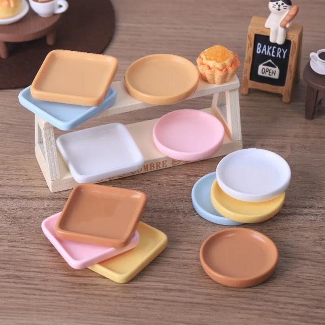 12pçs Casa de Bonecas Miniatura Bandeja de Resina para Cena de Mesa