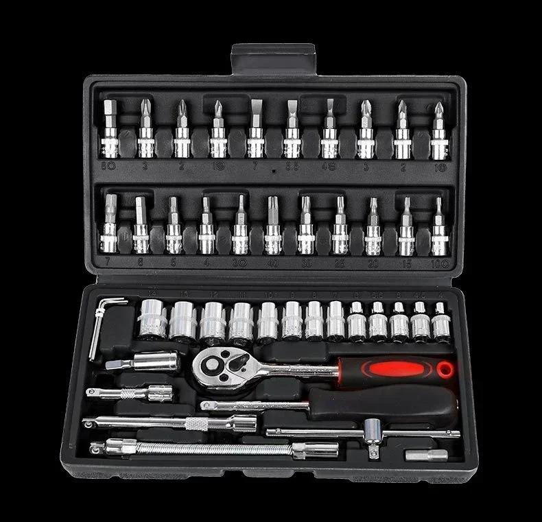 46 pçs conjunto de soquete ferramenta reparo do carro chave catraca pawl chave fenda profissional kit metalurgia - Image 1