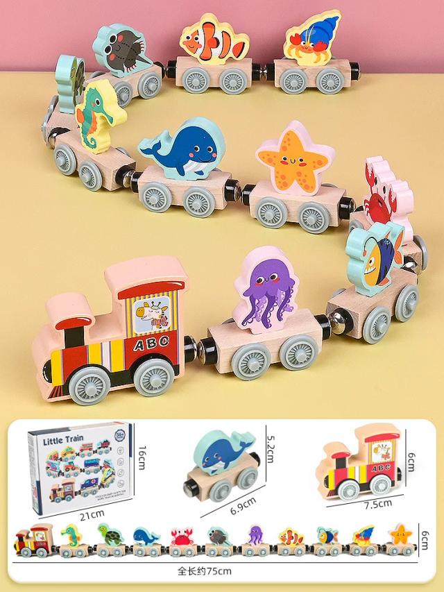 Brinquedo Trem de Madeira Magnético Educacional com Animais e Transportes para Crianças
