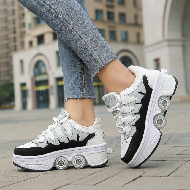Sapatos de parkour de deformação, sapatos de patinação unissex para crianças e adultos, patins de 4 rodas, sapatos de patinação de fitness urbano de rua