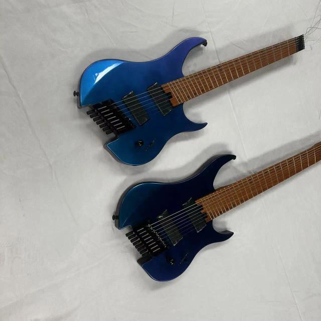 Guitarra Elétrica Azul Headless 7 Cordas Captador Alta Qualidade