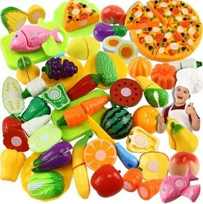 Brinquedo de Corte de Frutas e Vegetais com Acessórios para Culinária Infantil - Kit Completo para Desenvolvimento de Habilidades