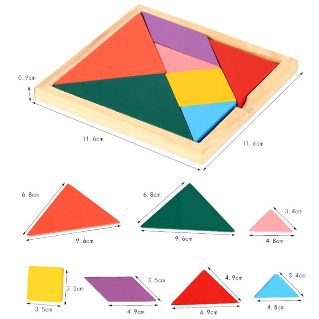 Blocos de Madeira Quebra-Cabeça Tangram Inteligência Colorido 3D