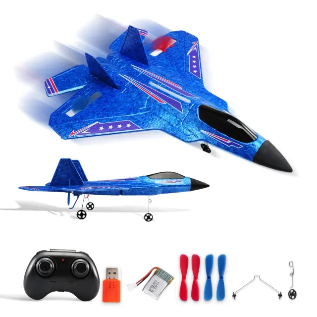 F22 Raptor Avião RC 2.4G 2CH Espuma com Luzes LED - Presente para Crianças