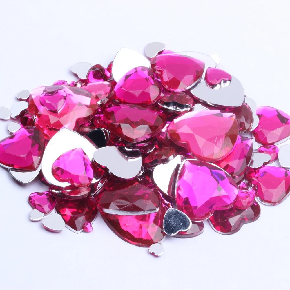 Formato de coração 12mm 30 / 200pcs strass acrílico costas planas facetas planas muitas cores para decoração de arte em unhas faça você mesmo - Image 1