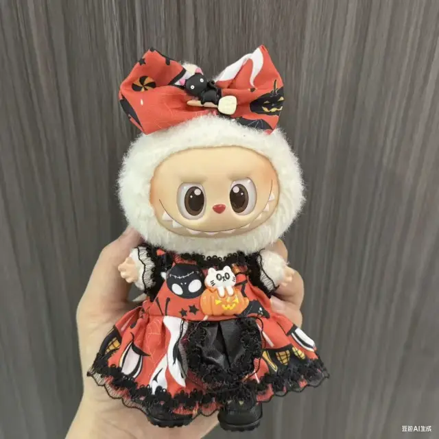 Labubu Ropa Conjunto Halloween Bruxa Chapéu Boneca 17cm