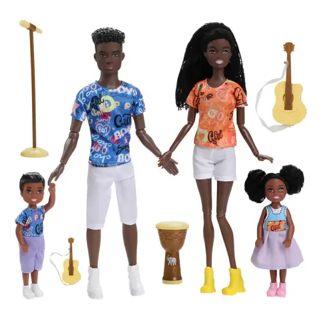 Família de Bonecas Pretas Africanas - Conjunto Completo com Instrumentos Musicais