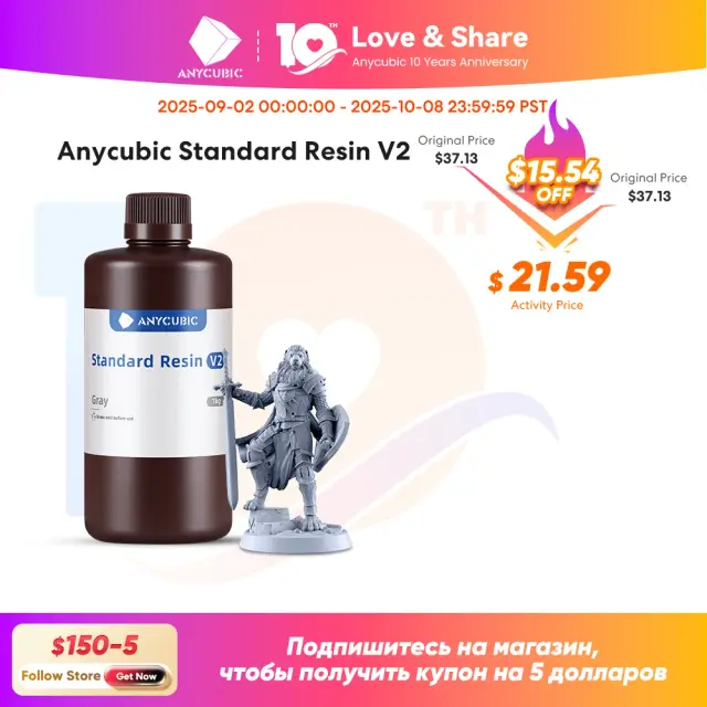ANYCUBIC Resina Padrão V2 405nm Resina UV para Impressora 3D LCD 10kg