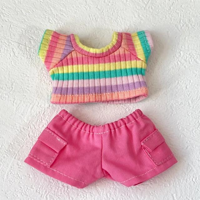 Roupas para Bonecas Labubu 15/17cm - Conjunto Listrado e Calça Cargo