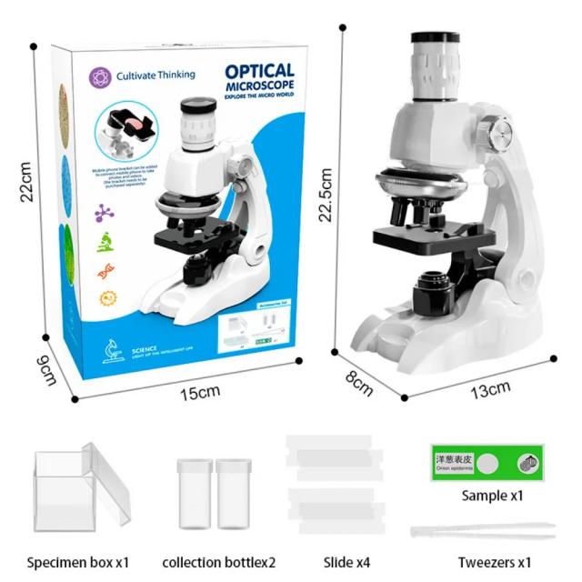 Kit Microscópio Infantil 200x-1200x com LED