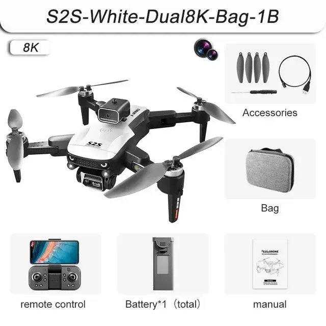 S2S Mini Drone 4K 8K HD Câmera com Evitar Obstáculos e Motor Brushless