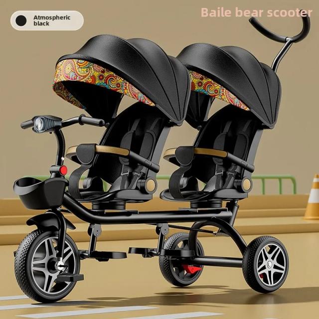 Triciclo Infantil Carrinho Duplo Dobrável 2 Crianças