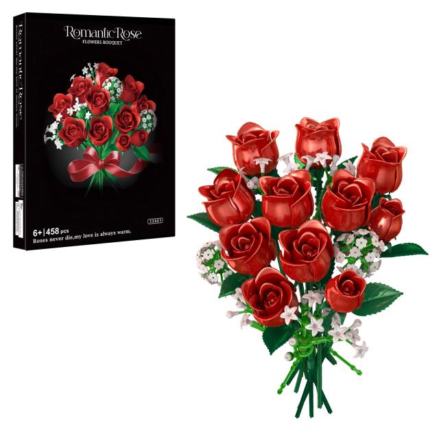 Blocos de Construção Série Flores Rosa Vermelha 458 Peças