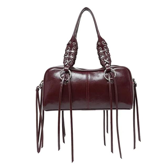 Bolsa Crossbody Feminina Efeito Rachadura Franjas Rebites