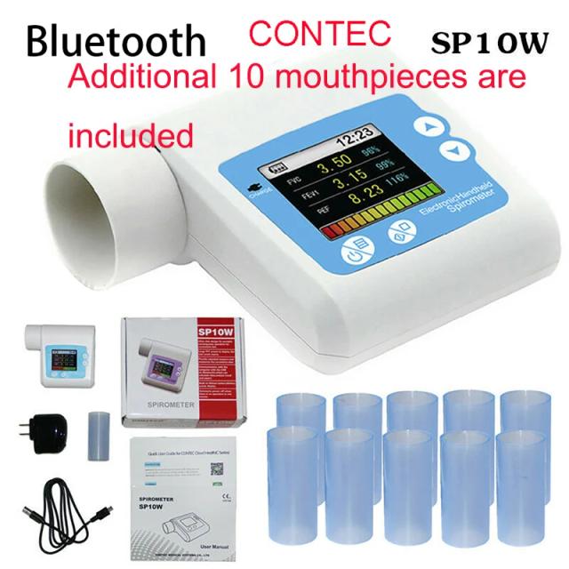 CONTEC Espirômetro Digital Bluetooth SP80B SP70B SP10 com 10 Bocais