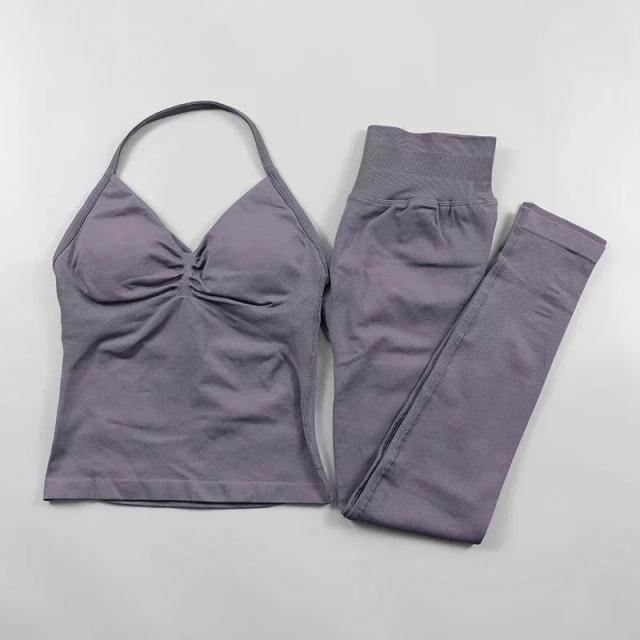 Conjunto Yoga 2 Peças Legging Fitness Alta Elasticidade e Top Alça Pescoço