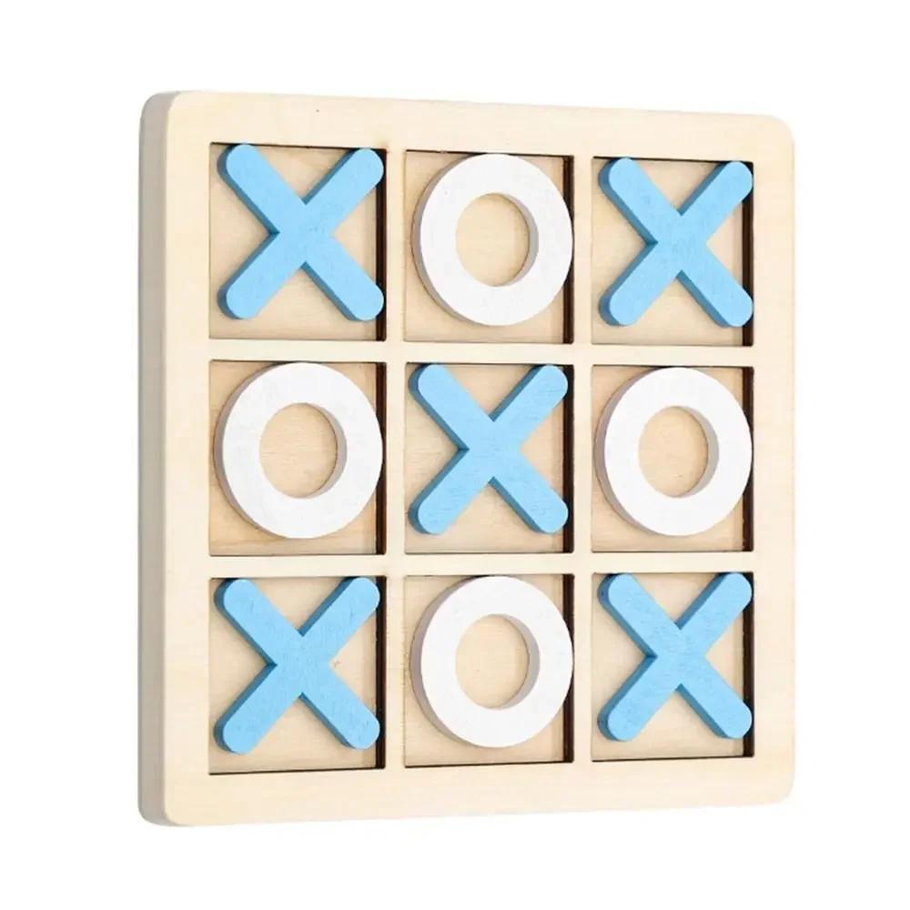 Jogo de tabuleiro de xadrez de madeira tic tac toe 9 "x 9" brinquedo de mesa das crianças presente duplo interativo jogo da família quebra-cabeça pensando treinamento - Image 1