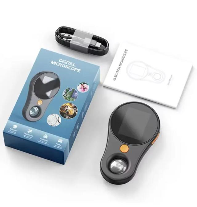 Microscópio Digital Portátil 500x Ampliação com Tela IPS 2" e 8 LEDs