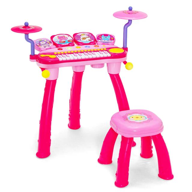 Teclado DJ Babyjoy 24 Teclas com Tambor, Microfone e MP3 Rosa para Crianças
