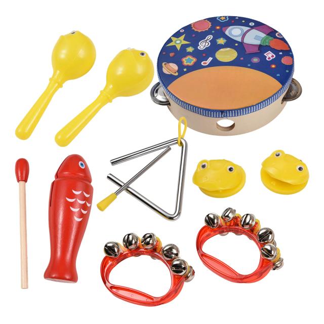 Percussão de Madeira: Conjunto Musical Interativo com Sino, Martelo de Areia e Saco de Armazenamento - 10 Peças de Diversão com 6 Tambores