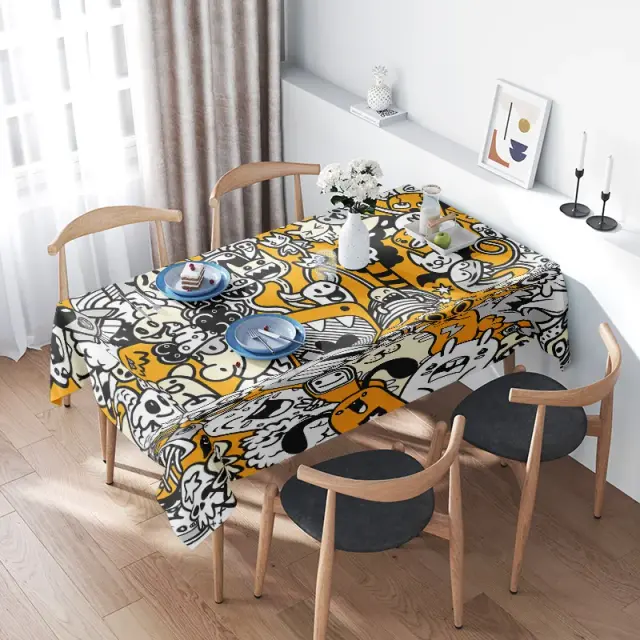 Toalha de Mesa Moderna Desenho Animado Estampa Preta e Amarela 140x160cm