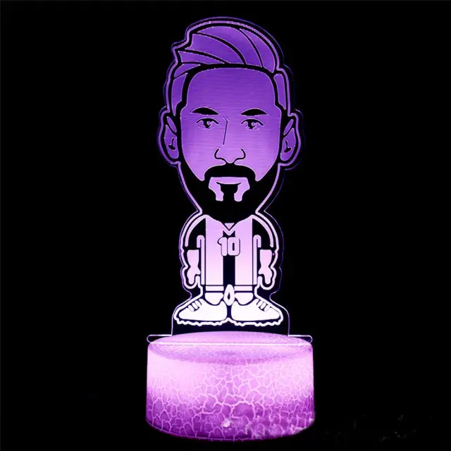 Luz Noturna 3D Messi Futebolista 16 Cores Controle Remoto USB Presente Fã