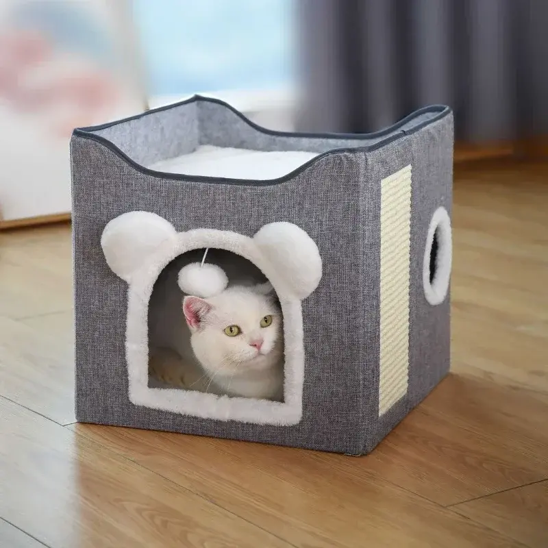 Camas dobráveis para gatos com Scratch Pad Caverna Coberta, Mobília multifuncional para animais de estimação, Condomínio moderno bonito para gatos interiores - Image 1