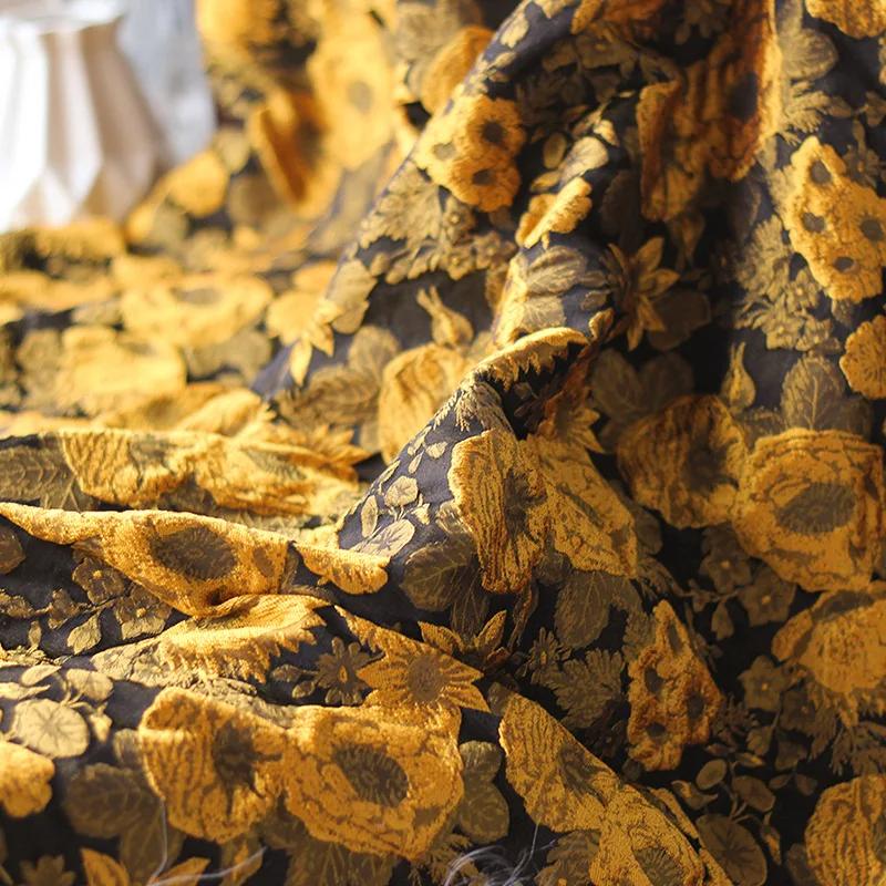 Tecido Jacquard com pintura a óleo em relevo, fios tingidos, Jacquard texturizado, design rígido, estilo palácio, flor, 45cm x 160cm - Image 1